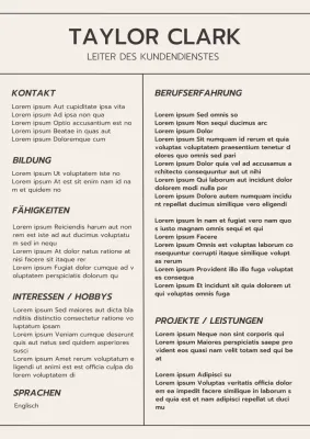 Beige und Grau Minimal Customer Service Manager Aesthetic Lebenslauf Einleitung