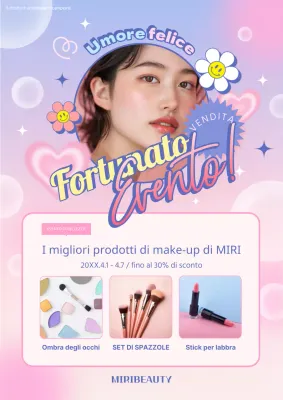 Volantino cosmetico di tendenza in viola e rosa