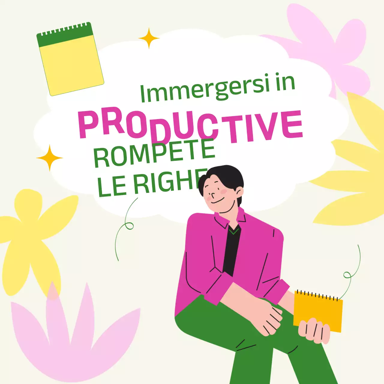 Una guida per studenti per una moderna vacanza di primavera in verde e giallo