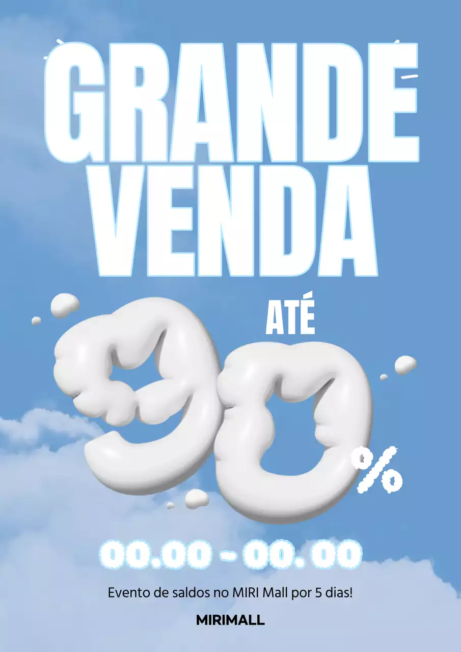 Cartaz promocional de um evento de saldos giro em azul claro e branco
