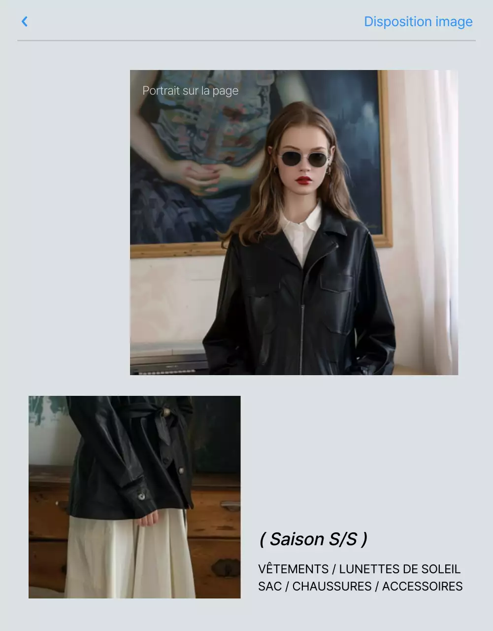 Promouvoir une page photo détaillée de mode en bleu et blanc à la mode