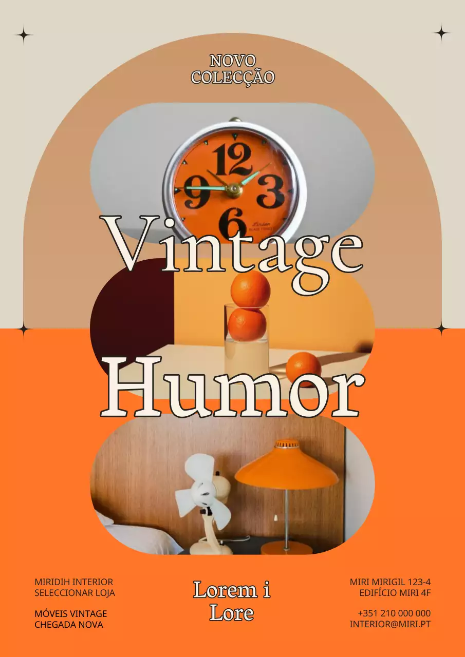 Anúncio vintage de uma marca de mobiliário de interior em laranja e bege