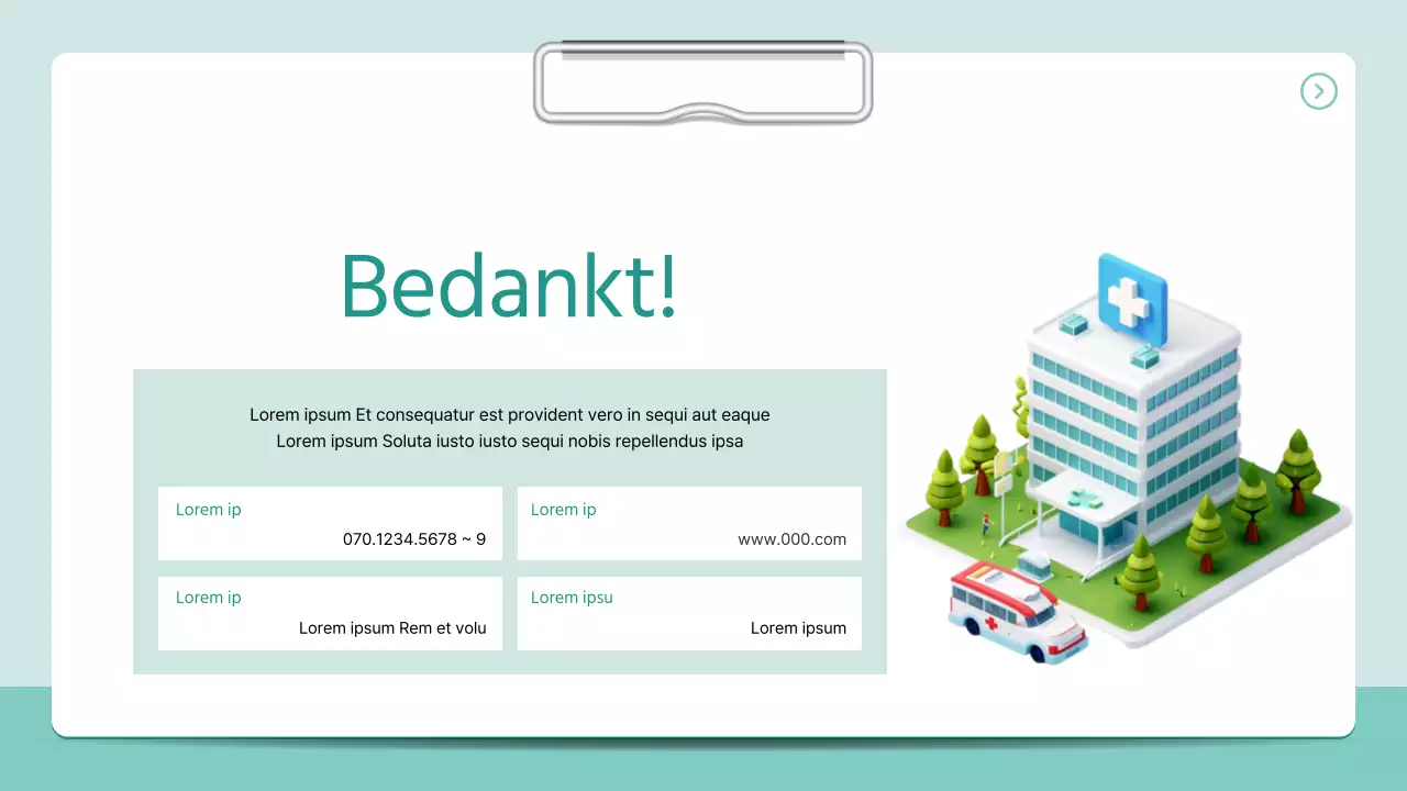 Een eenvoudige ziekenhuisprospectus in 3D ordnerstijl in mintkleuren