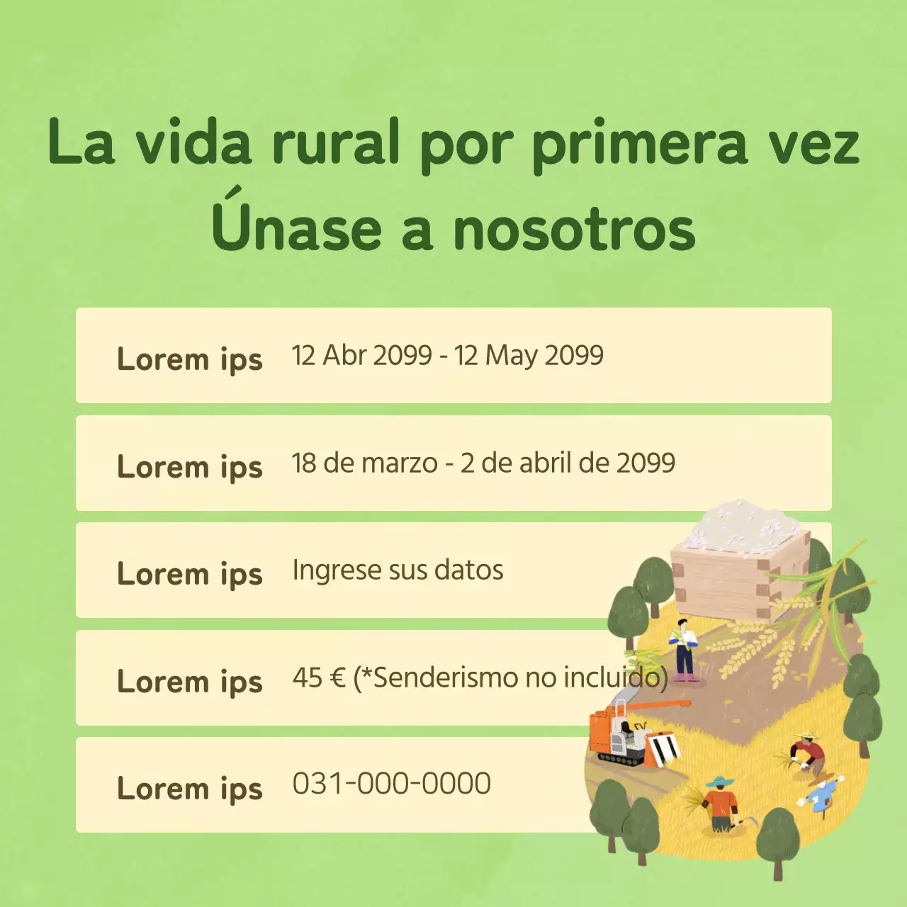 Promover el programa de aldeas de experiencia rural sencilla en azul claro y chartreuse