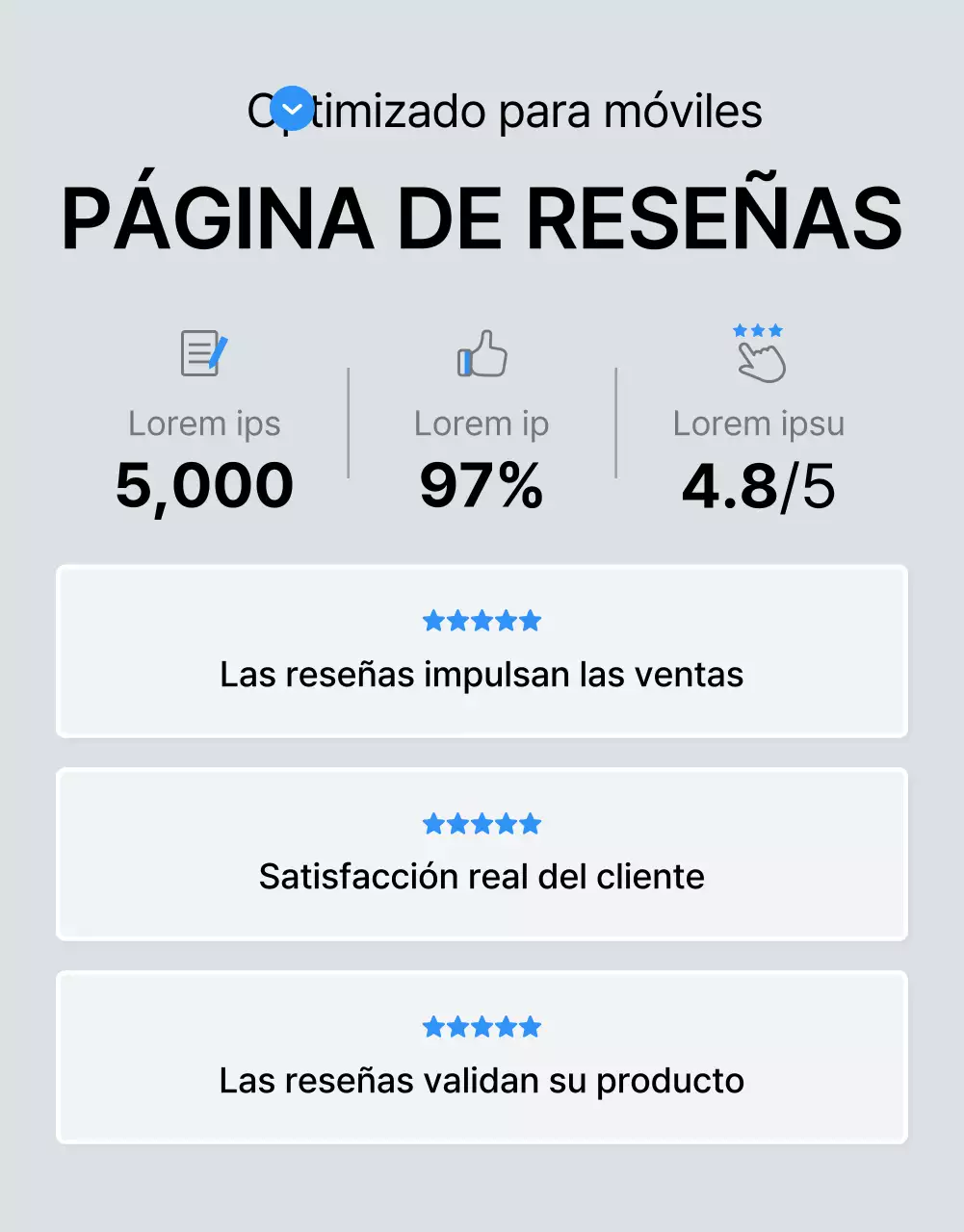 Promover una revisión de una página de detalles de moda en azul y gris