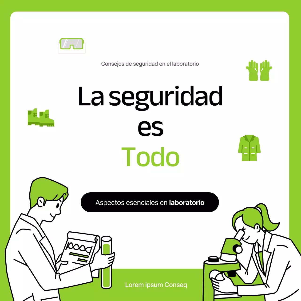 Material de formación sobre seguridad en el laboratorio moderno y de color verde lima