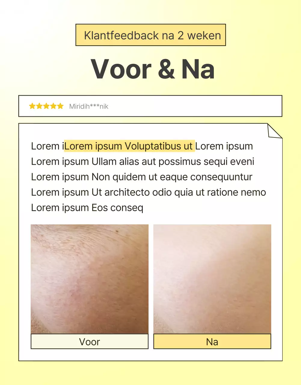 Een eenvoudige gele en oranje pagina met reviews over huidverzorgingscosmetica promoten