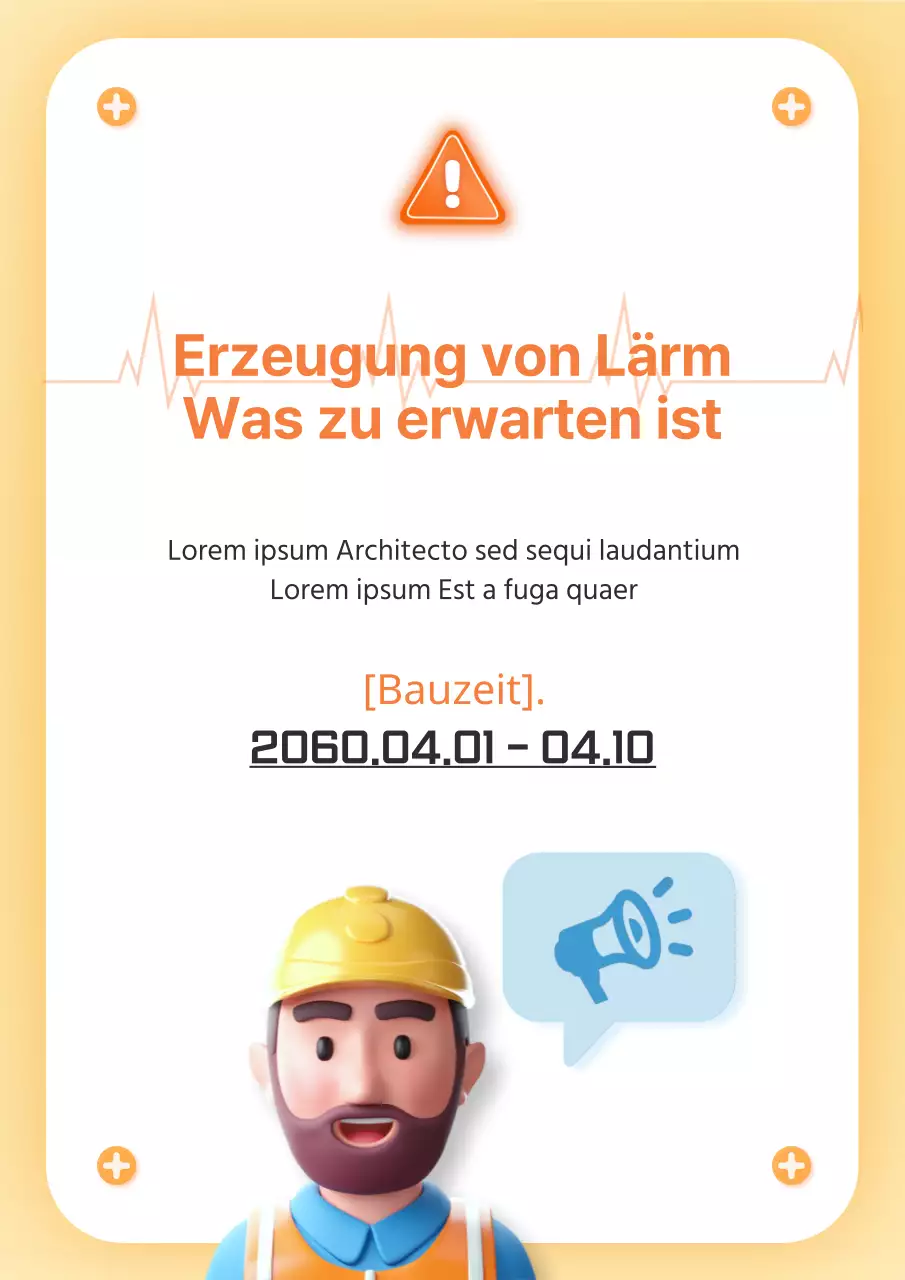 Einfacher gelber und hellblauer Baulärmhinweis