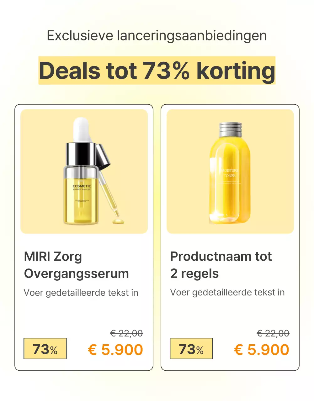 Promoot eenvoudige huidverzorgingscosmetica in geel en oranje