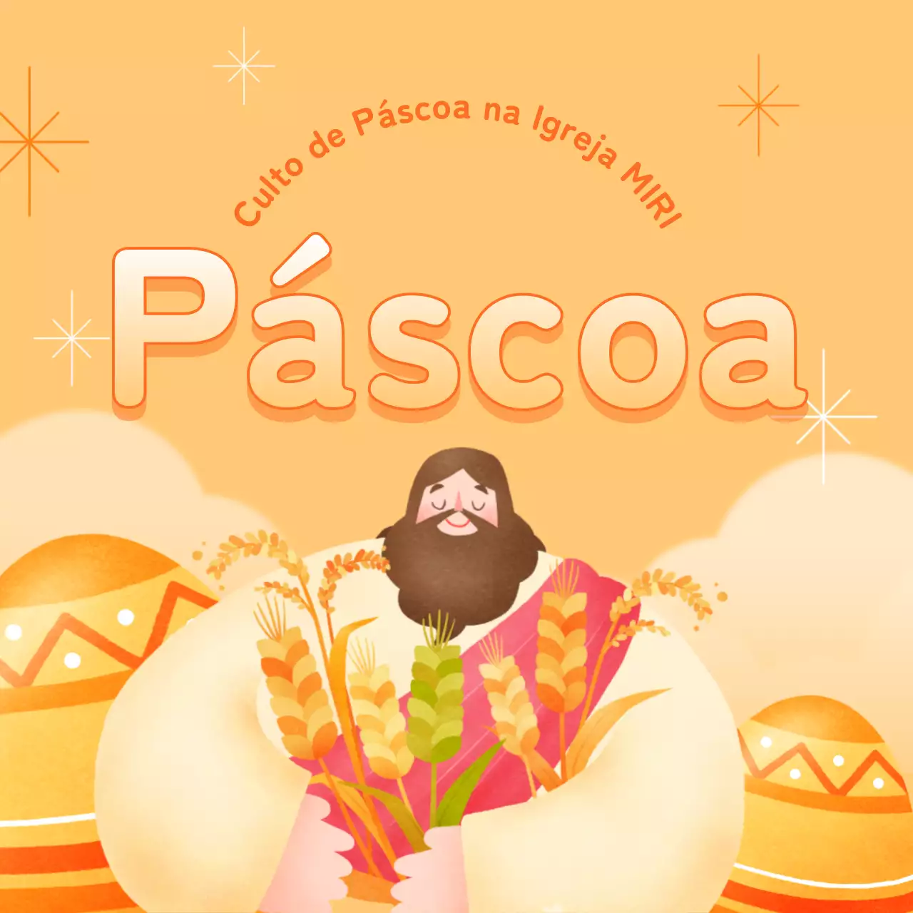 Um anúncio pop-art laranja e amarelo para o serviço de Páscoa