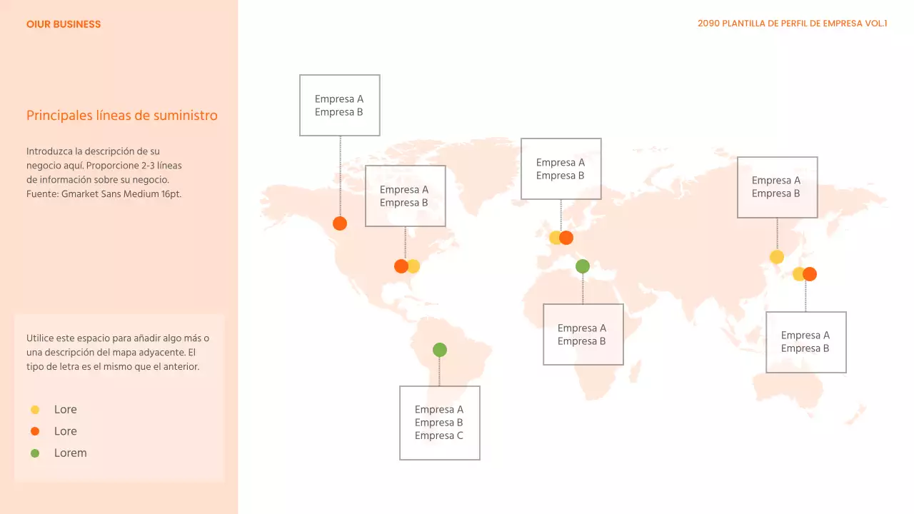 Un moderno membrete de empresa de productos químicos industriales pesados en naranja y blanco