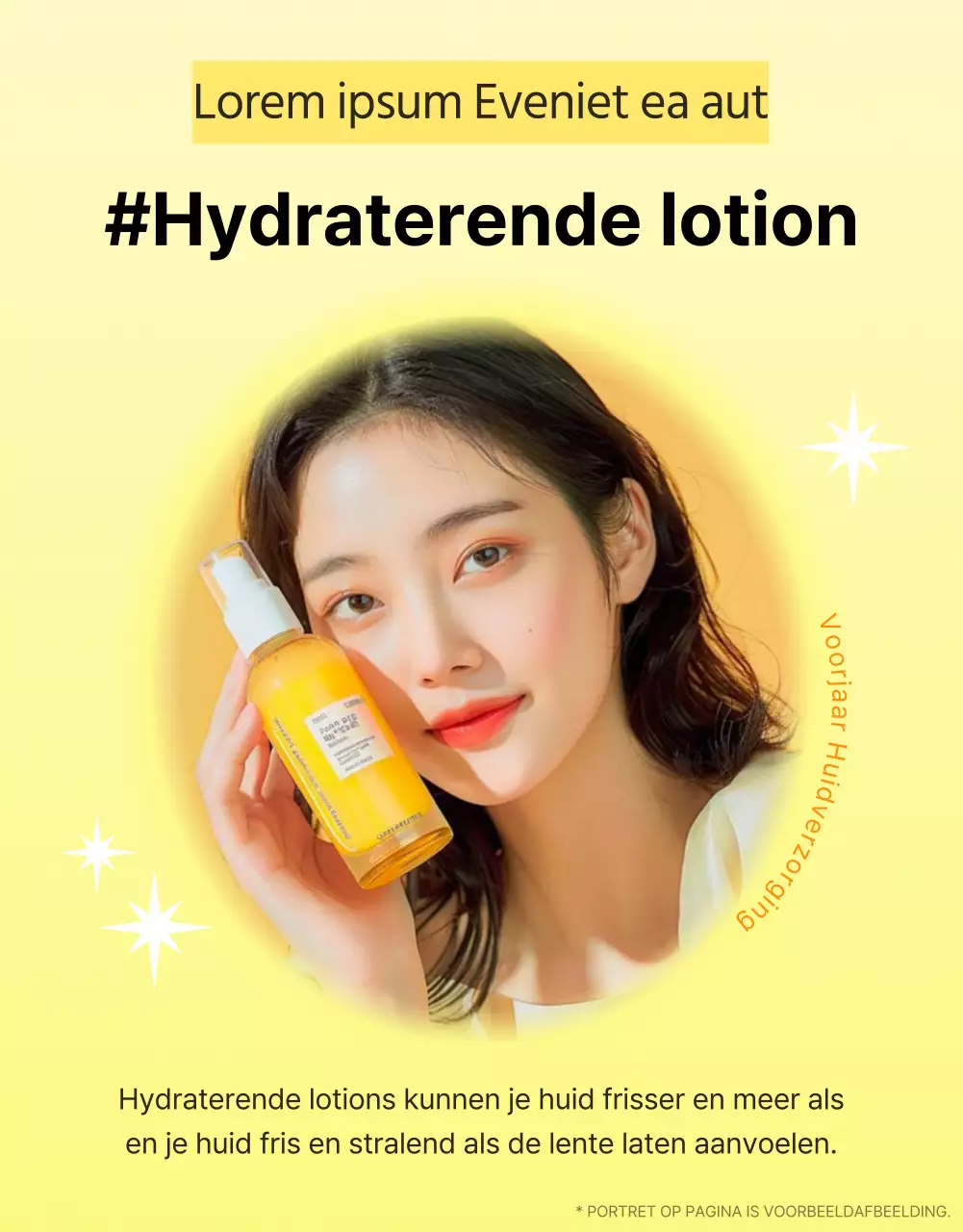 Eenvoudige gele en oranje cosmetica detailpagina cover advertentie