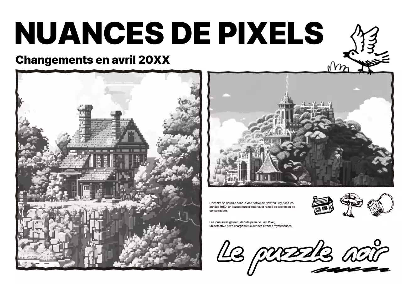 Affiche promotionnelle sur les jeux modernes en noir et blanc