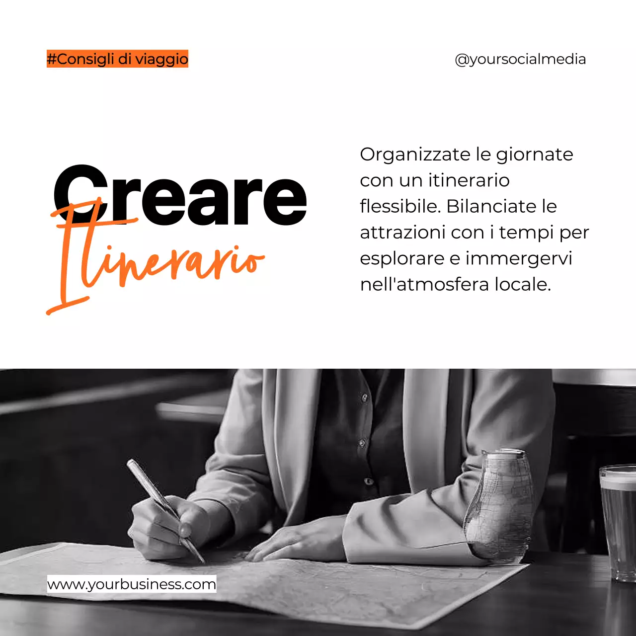 Nero Bianco Arancione Grassetto Consigli per la pianificazione del viaggio Carosello Instagram