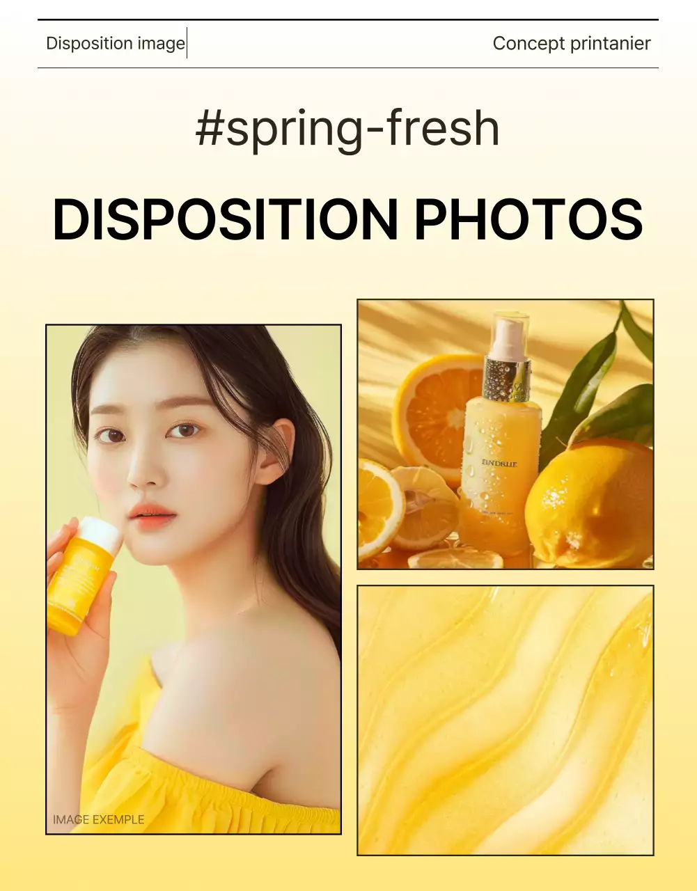 Promouvoir une mise en page simple de photos de soins de la peau et de cosmétiques en jaune et orange