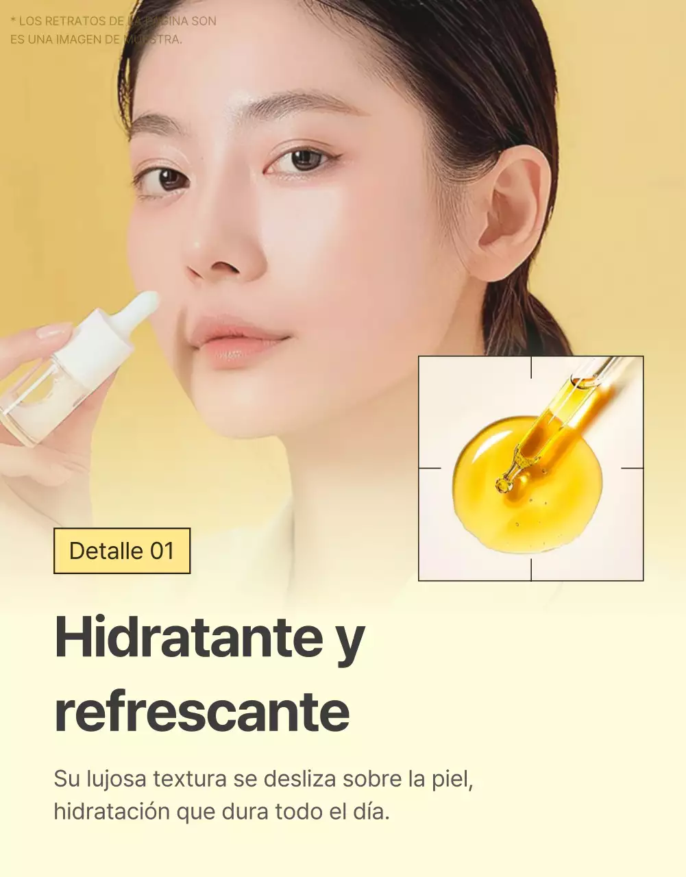 Promoción sencilla, optimizada para móviles y detallada de cosméticos para el cuidado de la piel en amarillo y naranja.