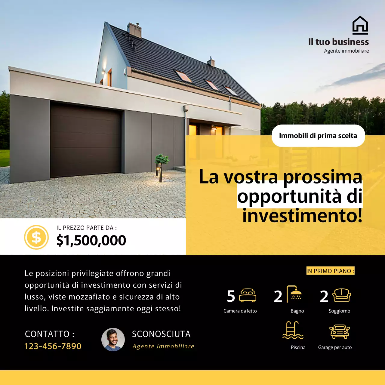 Investimento immobiliare semplice e moderno in nero e giallo Post su Instagram