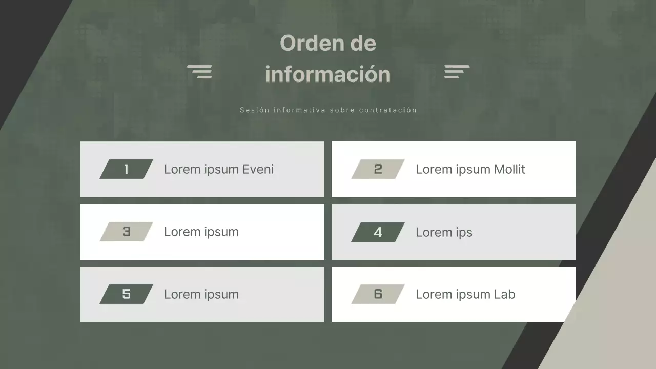 Una presentación sencilla, de color caqui, para la sesión informativa de los suboficiales.