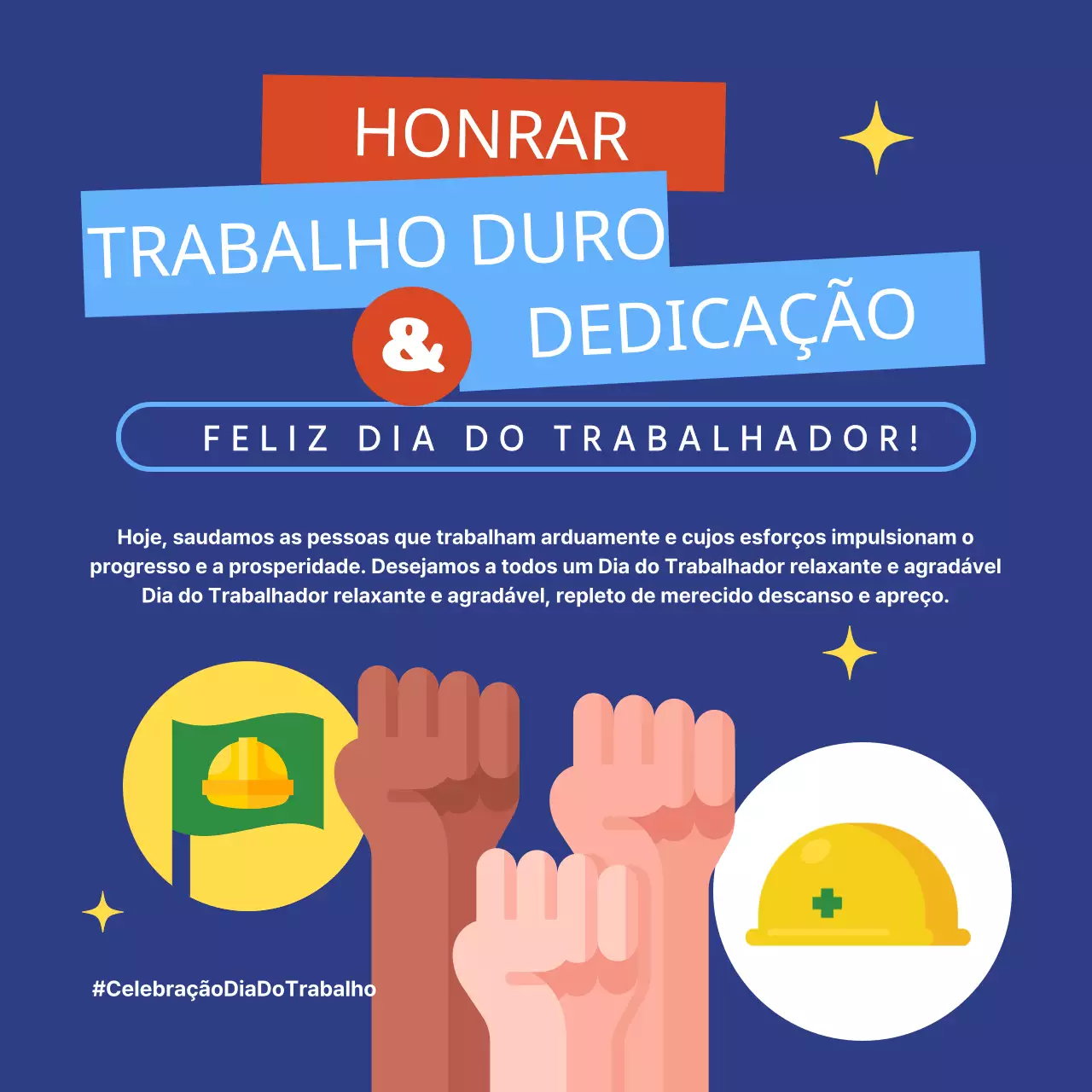 Publicidade da celebração moderna do Dia do Trabalhador em azul e branco