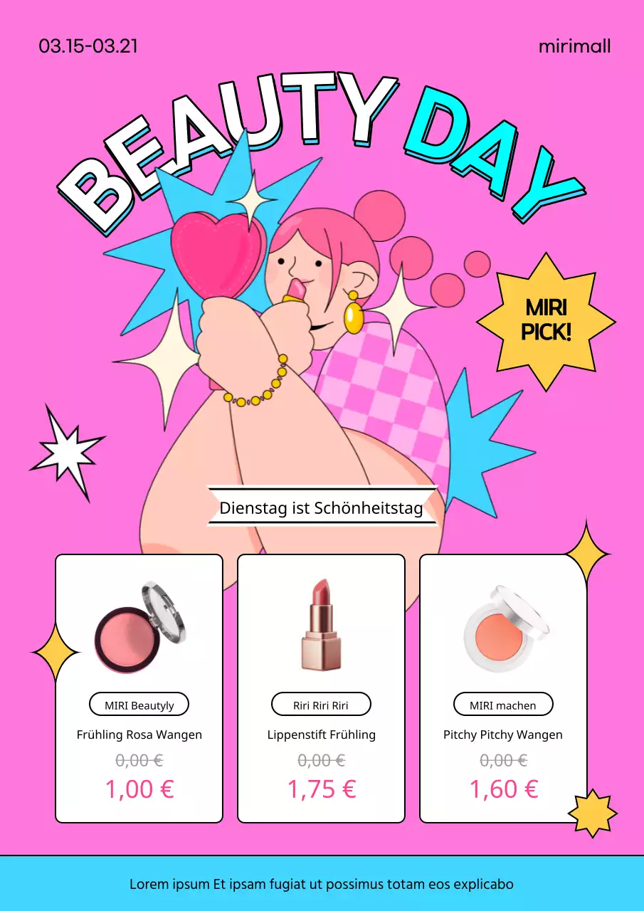 Süßes Einkaufszentrum Kosmetik Werbeflyer in heißem rosa und hellblau