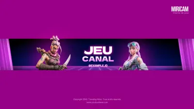 Chaîne YouTube de style cyberpunk en noir et violet avec couverture artistique