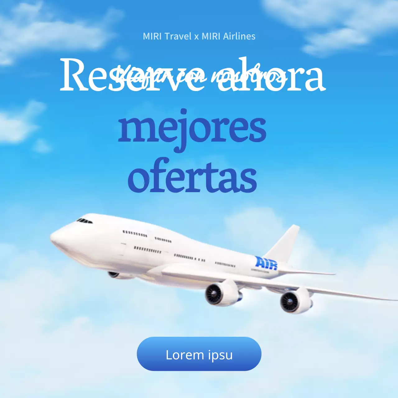 Un sencillo anuncio de gangas de viaje en azul claro y blanco