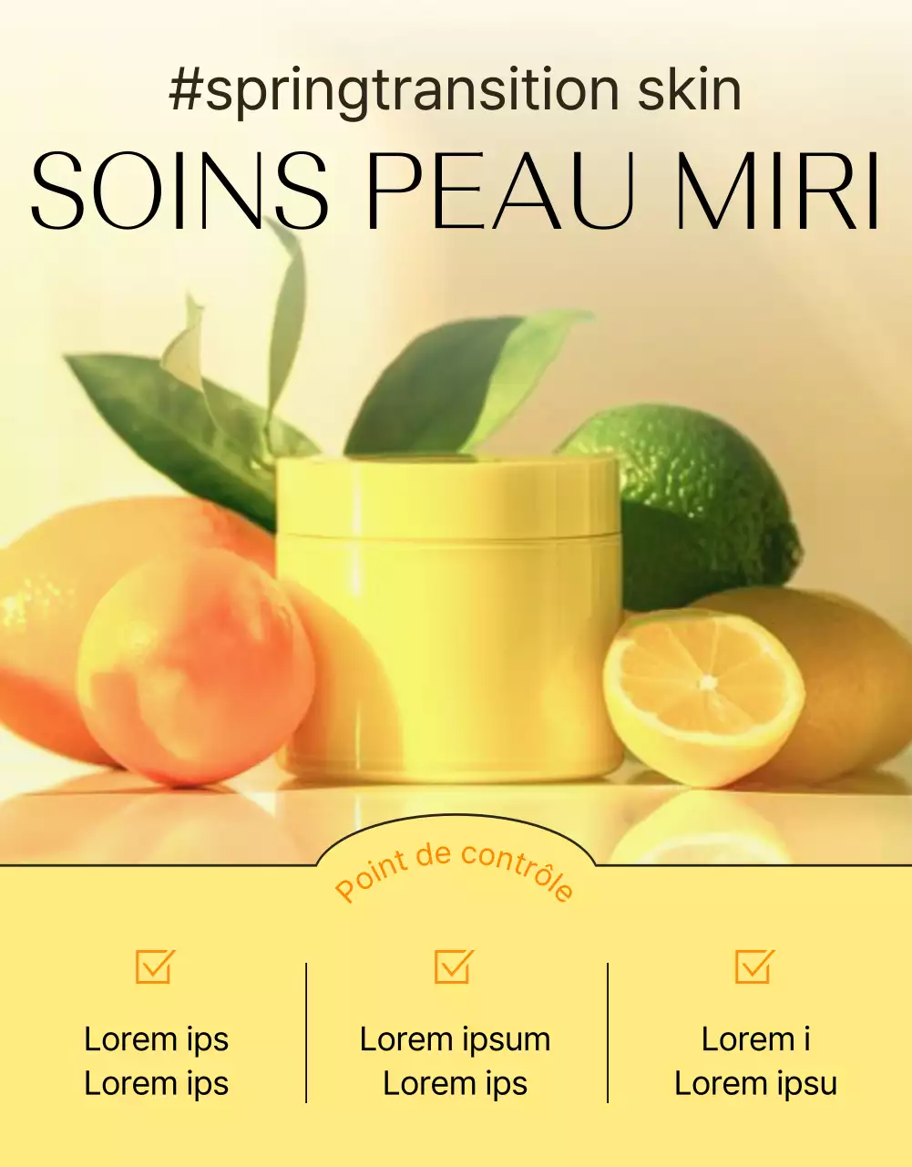 Promotion simple, optimisée pour les mobiles et détaillée sur les soins de la peau en jaune et orange
