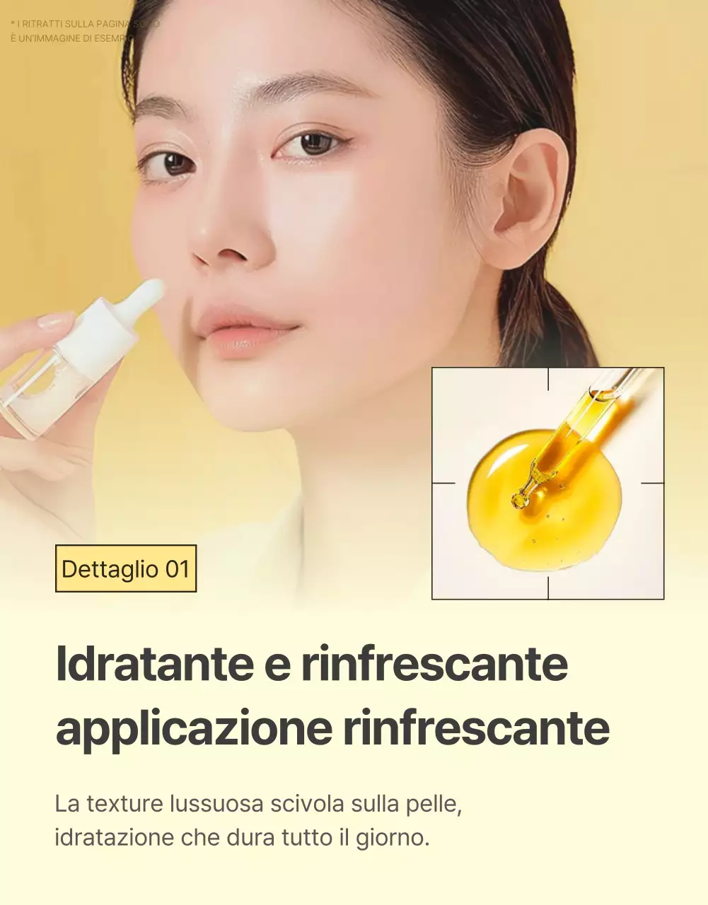 Descrivere e dettagliare semplici prodotti per la cura della pelle in giallo e arancione.