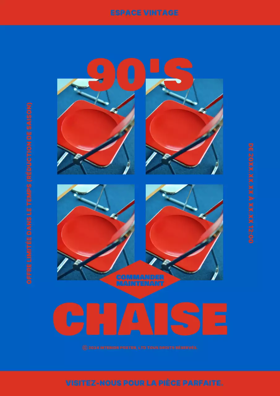 Chaises d'intérieur vintage rouges et bleues mises en vente