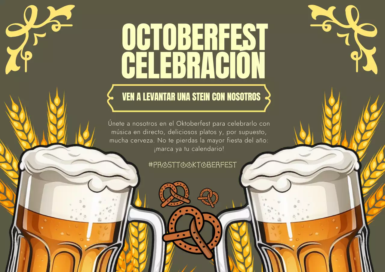 Publicidad del día de celebración de la Oktoberfest moderna en amarillo y beige
