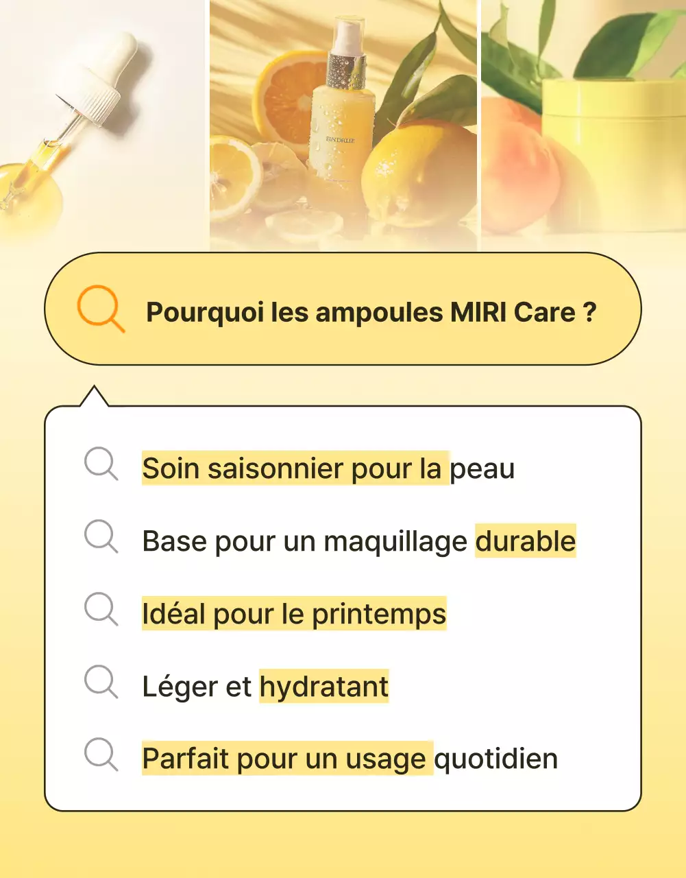 Promouvoir une page d'introduction simple sur les soins de la peau et les cosmétiques en jaune et orange