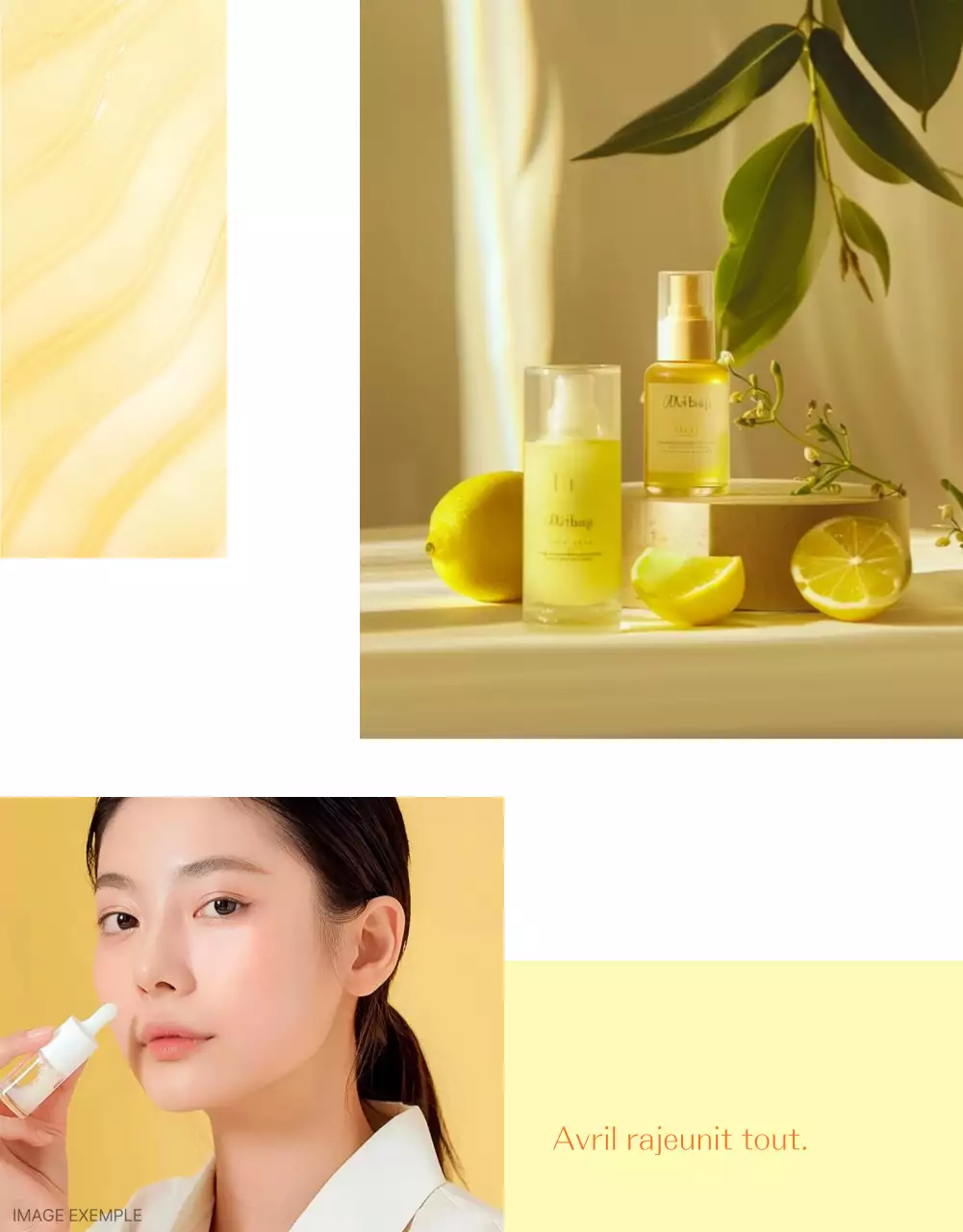 Promouvoir une mise en page simple de photos de soins de la peau et de cosmétiques en jaune et orange