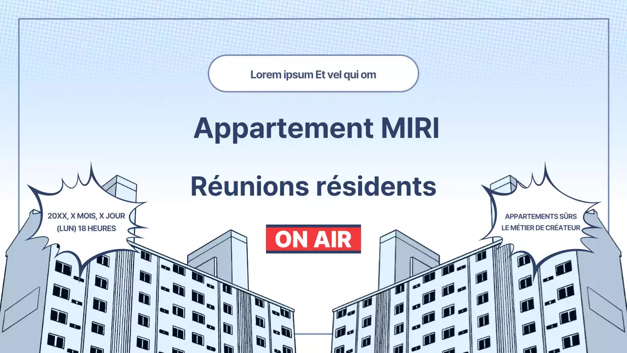 Informations sur l'association des résidents d'appartements en bleu clair et accents rouges