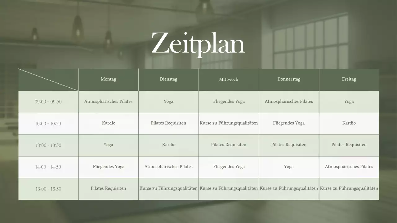 Eine minimalistische Pilates-Einführung in Grün und Lindgrün