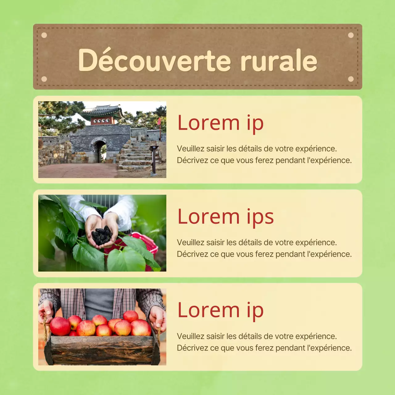 Promouvoir le programme des villages de l'expérience rurale simple en bleu clair et chartreuse