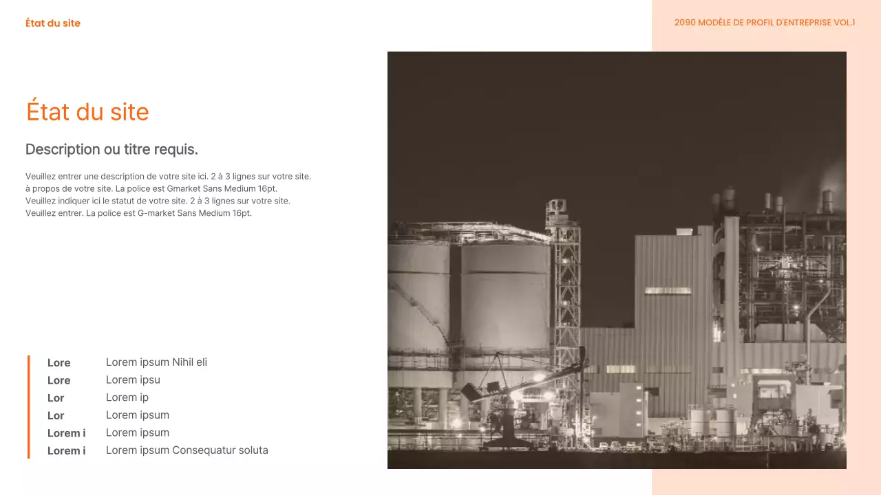 Papier à en-tête moderne, orange et blanc, d'une entreprise de produits chimiques industriels lourds