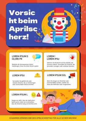 Blaue und rote moderne Aprilscherz-Ideen Bekanntmachung