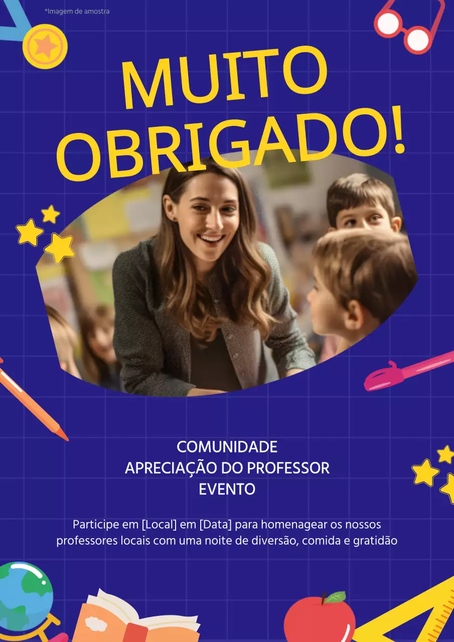 Anunciar um evento do Dia do Professor em azul e amarelo