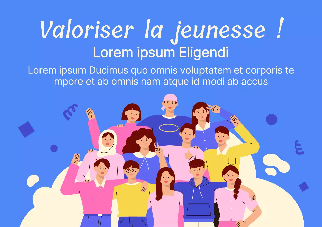 Publicité bleu et blanc pour la célébration de la Journée de la jeunesse moderne