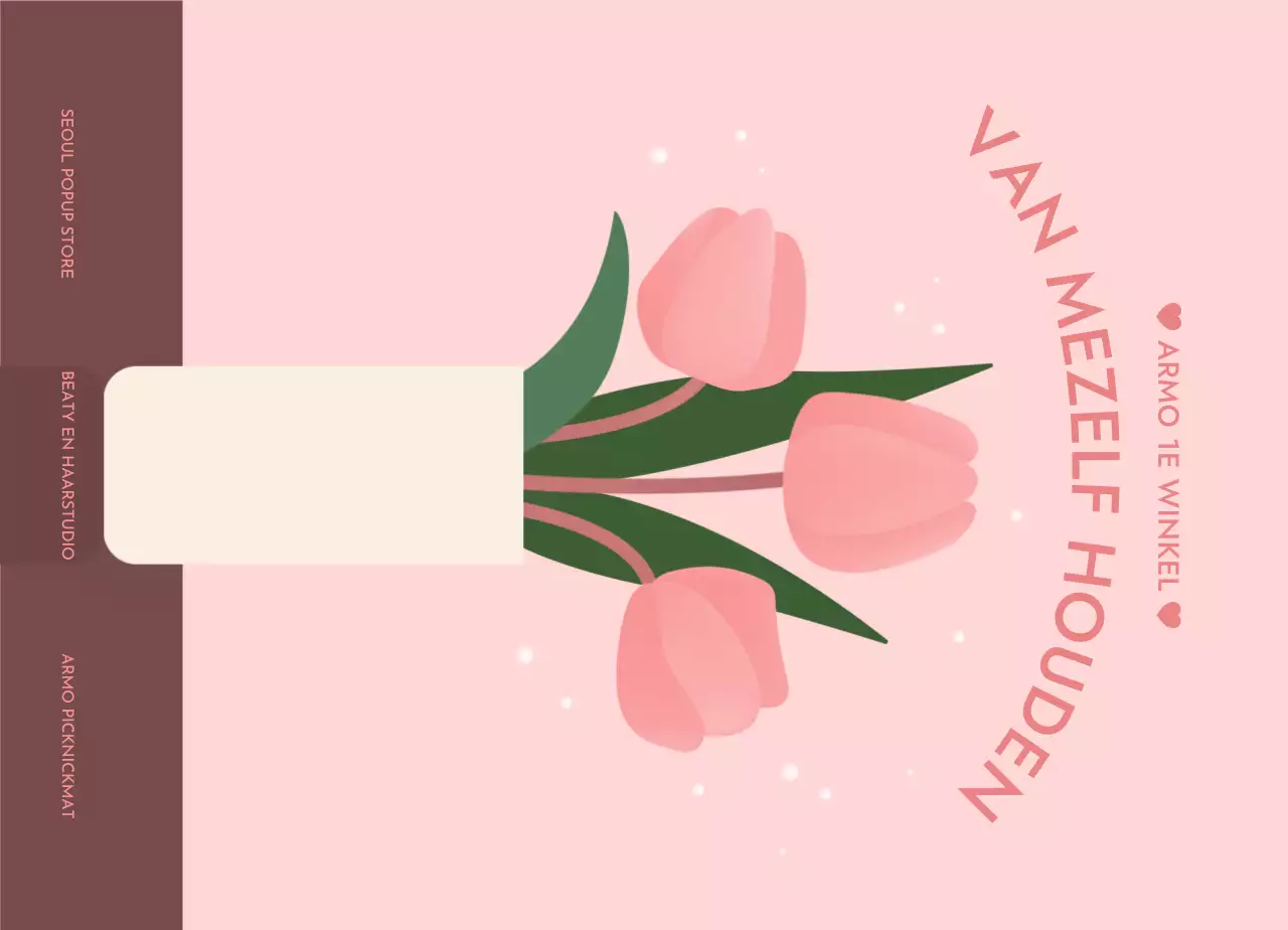 Het ontwerp heeft een illustratie van drie tulpen in een vaas