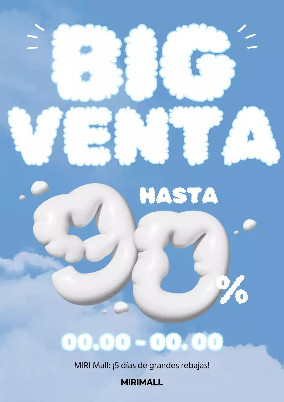 Bonito cartel promocional de rebajas en azul claro y blanco