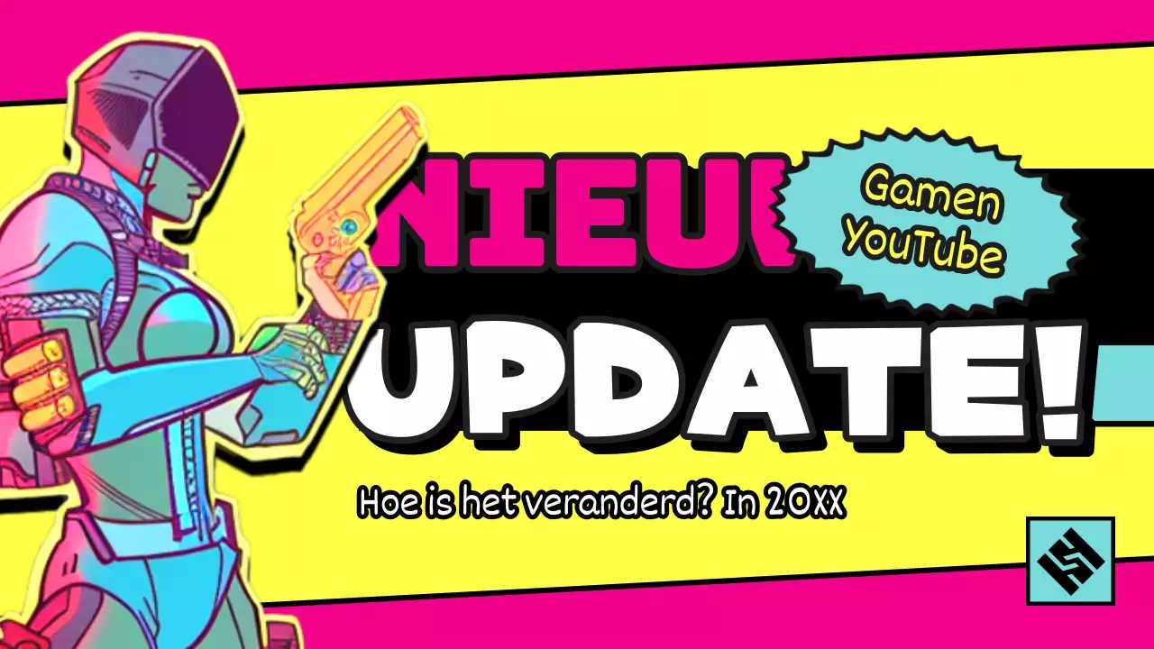 Retro gaming YouTube thumbnail in roze en geel