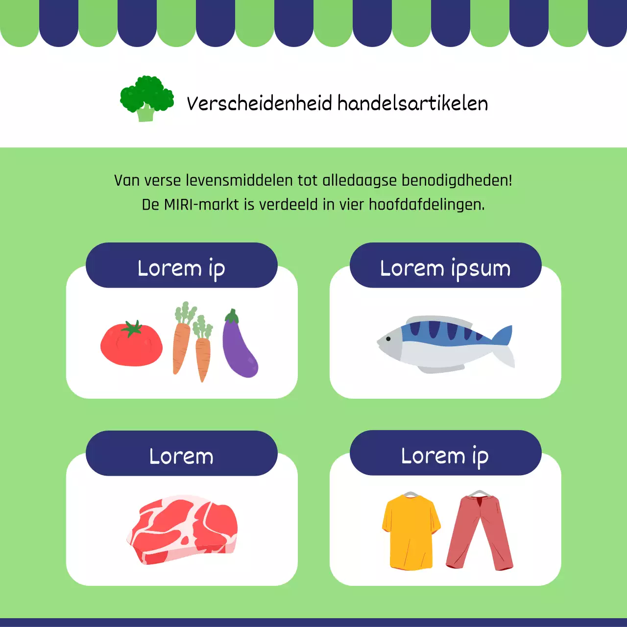 Promoot een moderne traditionele markt in rood en marineblauw