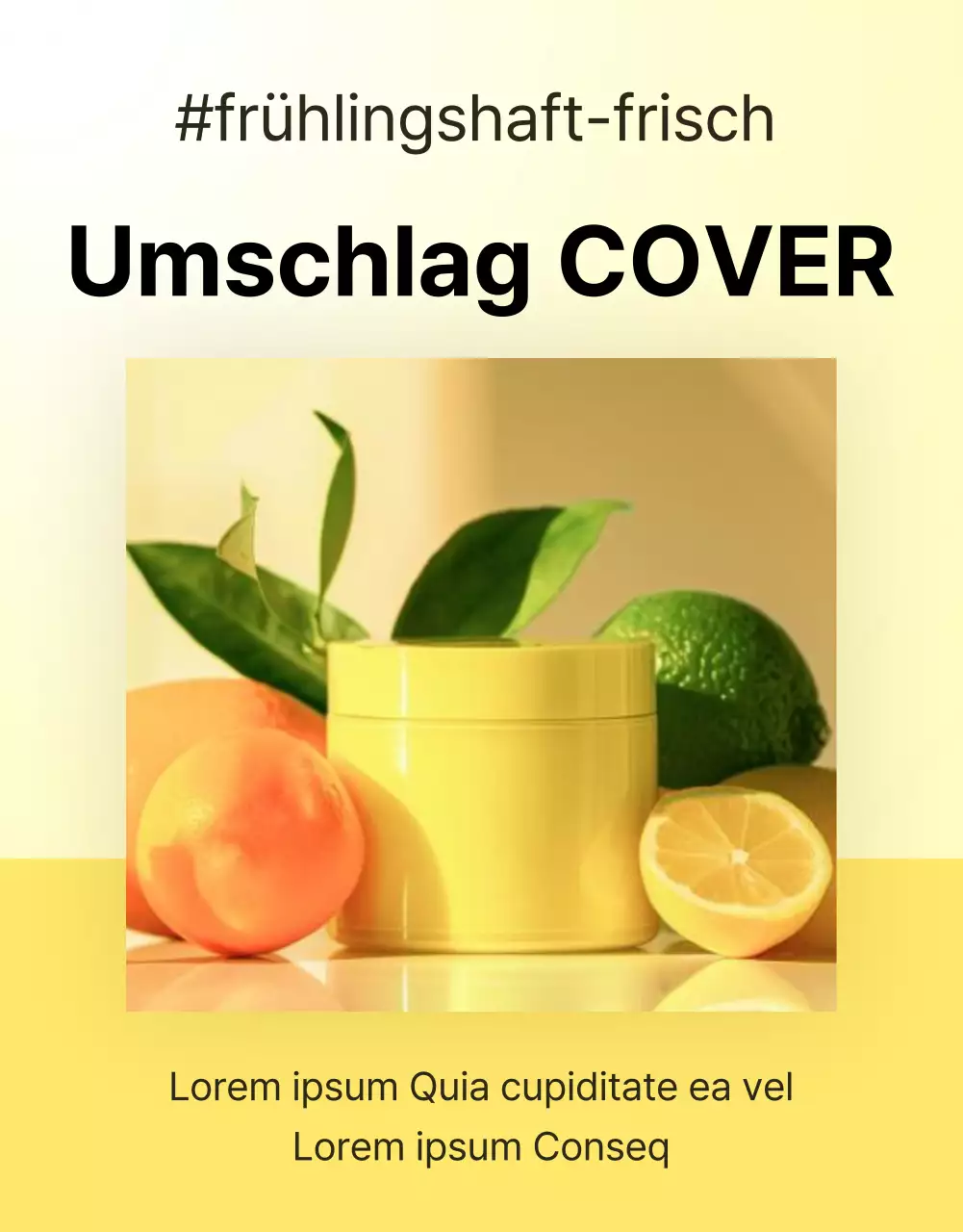 Einfache gelbe und orangefarbene Hautpflege-Kosmetik-Detailseite mit Anzeige