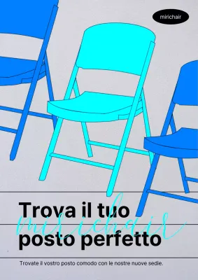 Poster promozionale di una sedia per negozio di arredamento semplice in azzurro e grigio