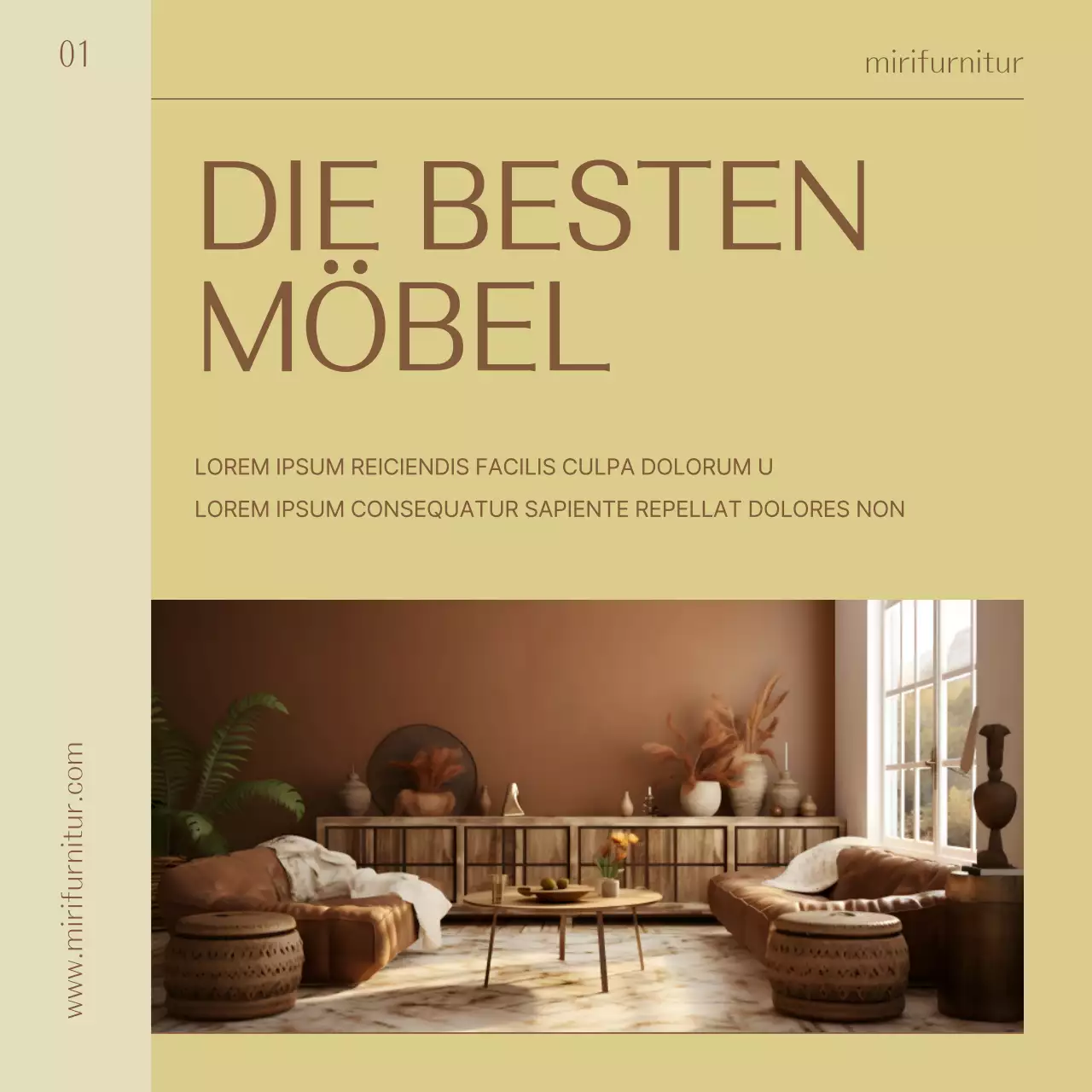 Förderung eines einfachen Inneneinrichtungsprodukts in Gelb und Braun