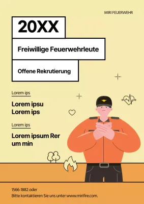 Einfache gelbe und orangefarbene Kostümierung der Feuerwehr als Stellenausschreibung