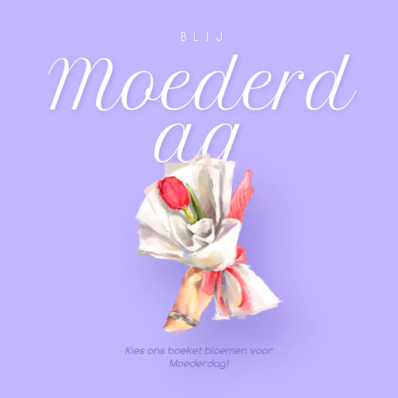 Lila en Wit Minimalistisch Speels Illustratief Vrolijk Moederdag Boeket Instagram Post