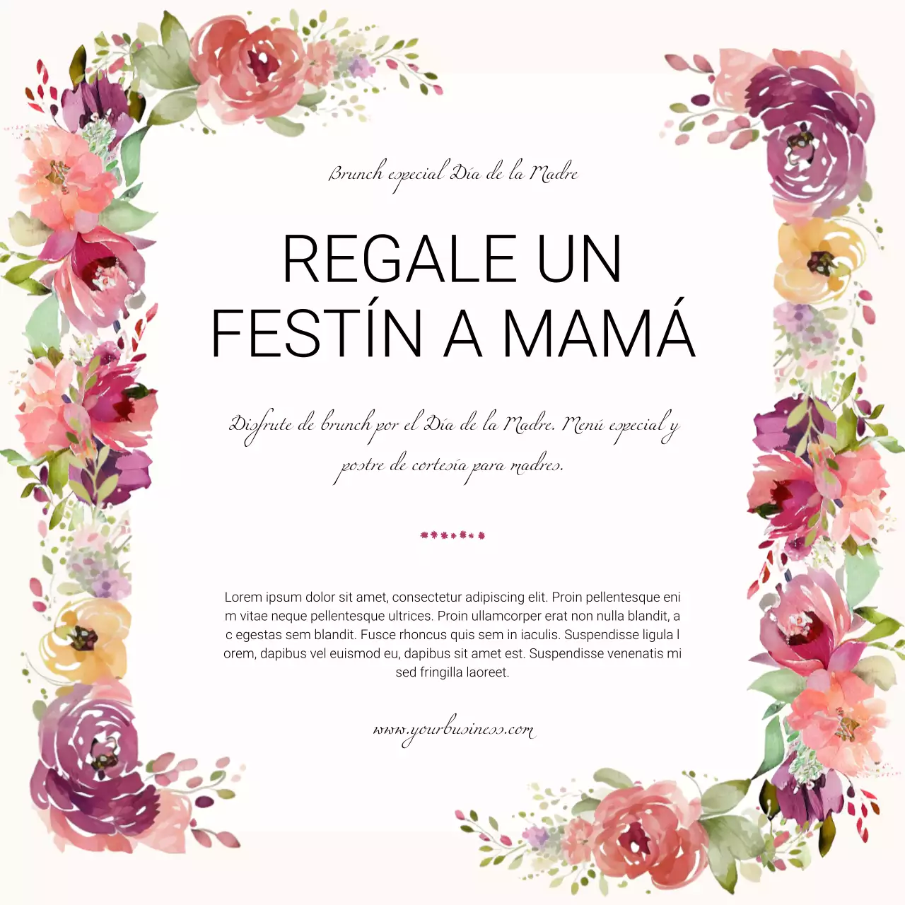 Promoción Menú Especial Día de la Madre Beige Rosa Natural Acuarela