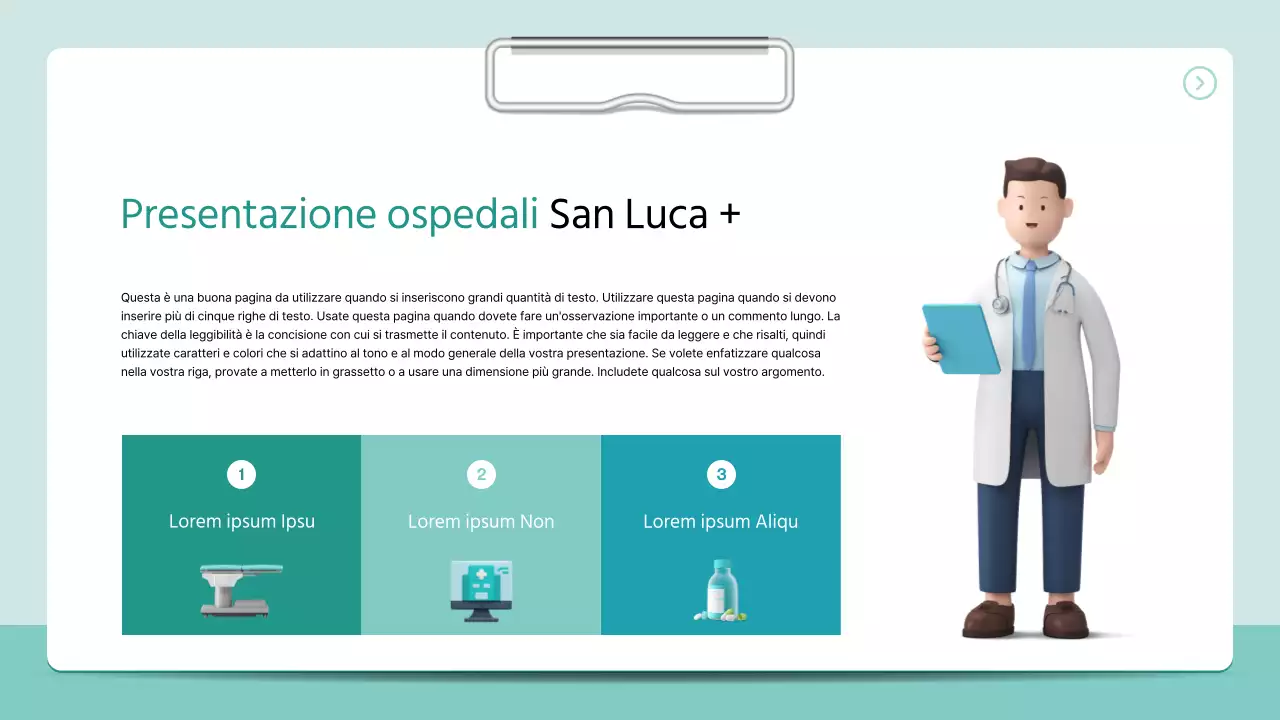 Un semplice prospetto ospedaliero in stile raccoglitore 3D con i colori della menta.